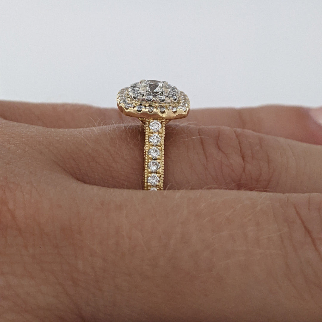 14K .73 CARAT TOTAL WEIGHT SI2 H DIAMOND ROUND (68) DOUBLE HALO ESTATE RING 4.4 GRAMS