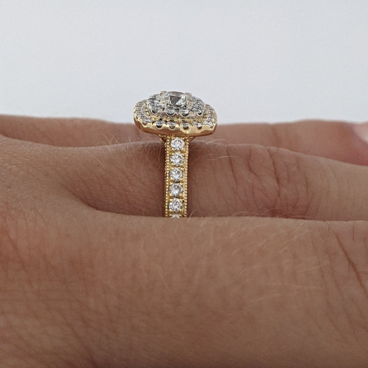 14K .73 CARAT TOTAL WEIGHT SI2 H DIAMOND ROUND (68) DOUBLE HALO ESTATE RING 4.4 GRAMS