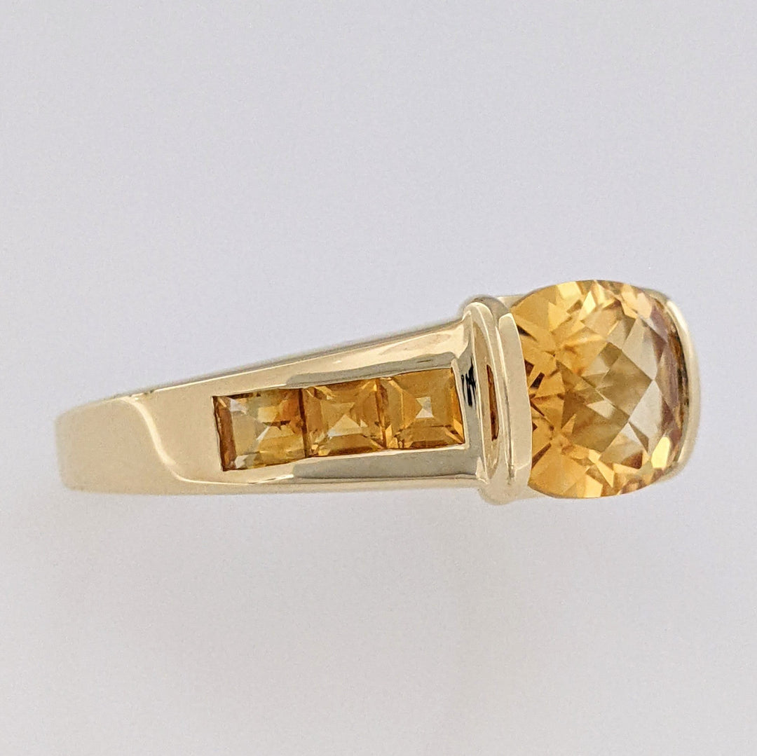 14K CITRINE CUSHION CUT 8X10 BAR SET WITH (6) PRINCESS CUT ESTATE RING 5.1 GRAMS