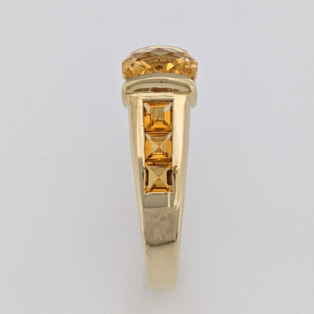 14K CITRINE CUSHION CUT 8X10 BAR SET WITH (6) PRINCESS CUT ESTATE RING 5.1 GRAMS