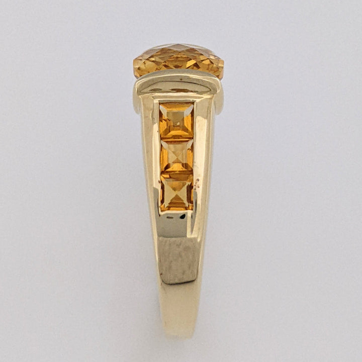 14K CITRINE CUSHION CUT 8X10 BAR SET WITH (6) PRINCESS CUT ESTATE RING 5.1 GRAMS