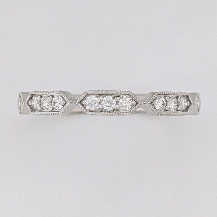 14K WHITE .24 CARAT TOAL WEIGHT SI2 H DIAMOND ROUND (21) LINK MILGRAIN ESTATE BAND 1.6 GRAMS