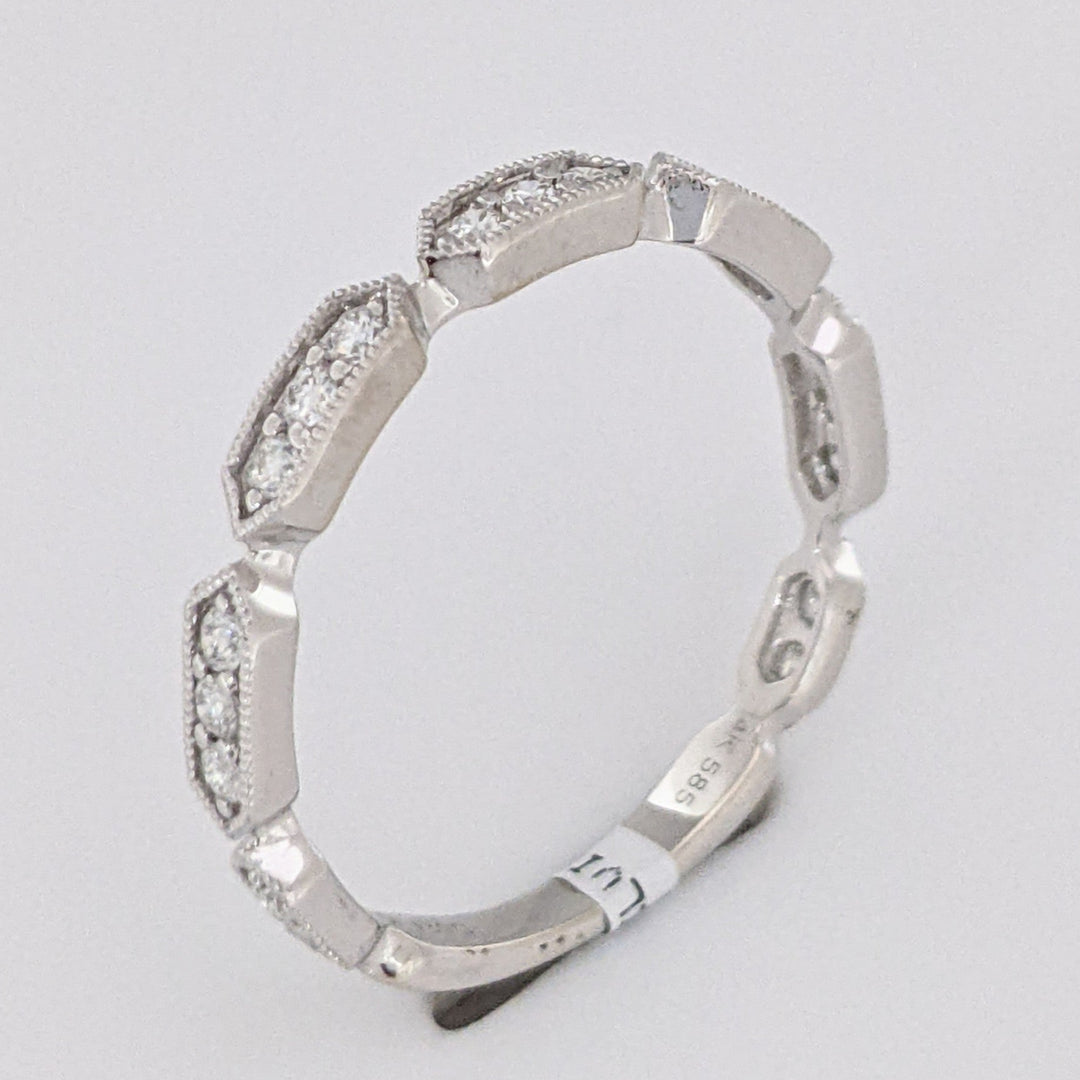14K WHITE .24 CARAT TOAL WEIGHT SI2 H DIAMOND ROUND (21) LINK MILGRAIN ESTATE BAND 1.6 GRAMS
