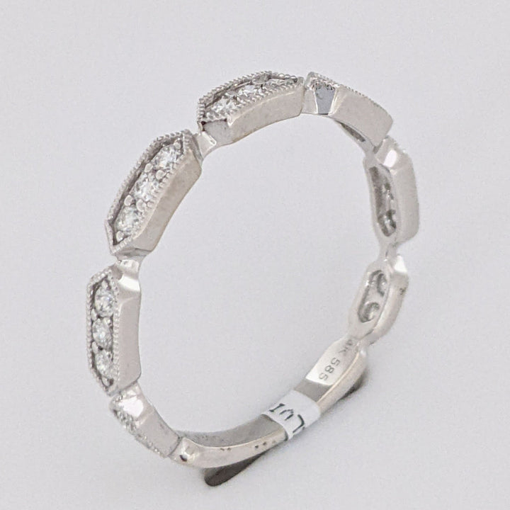 14K WHITE .24 CARAT TOAL WEIGHT SI2 H DIAMOND ROUND (21) LINK MILGRAIN ESTATE BAND 1.6 GRAMS