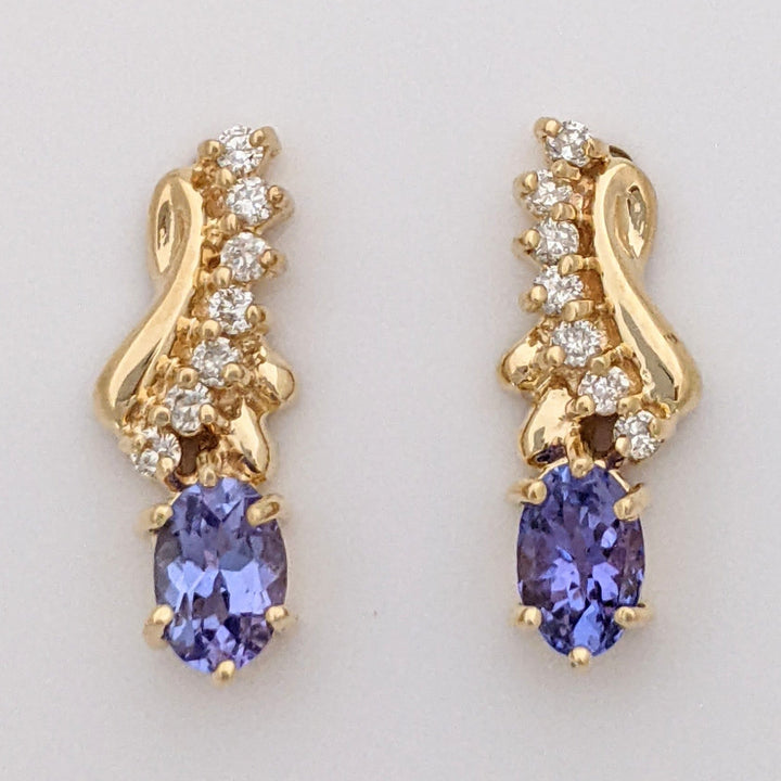 14K TANZANITE OVAL 4X6 WITH (14) MELEE ESTATE EARRINGS 3.0 GRAMS