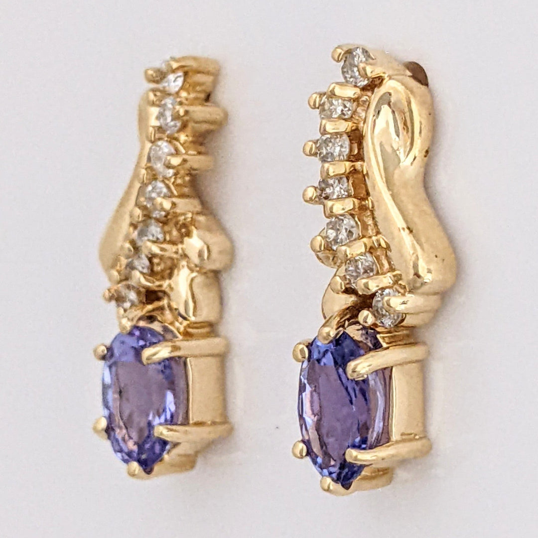 14K TANZANITE OVAL 4X6 WITH (14) MELEE ESTATE EARRINGS 3.0 GRAMS