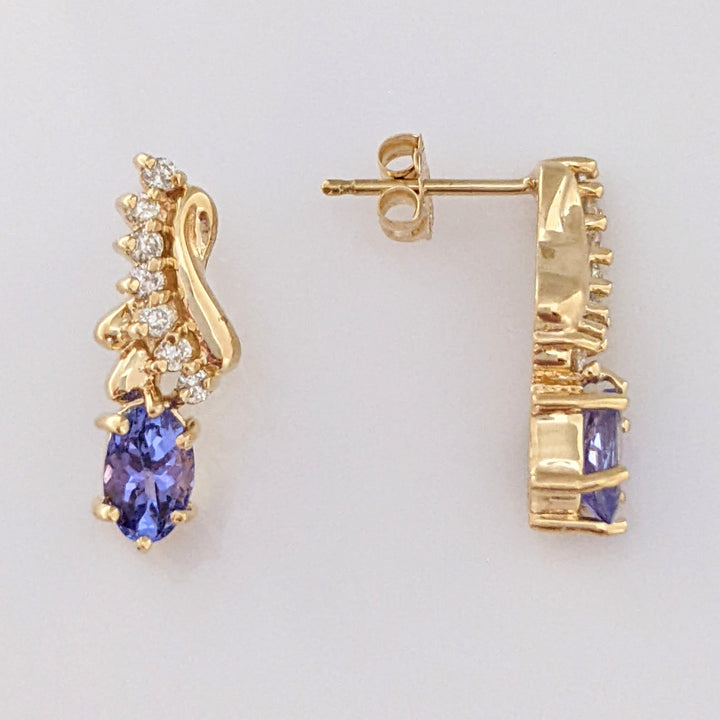 14K TANZANITE OVAL 4X6 WITH (14) MELEE ESTATE EARRINGS 3.0 GRAMS