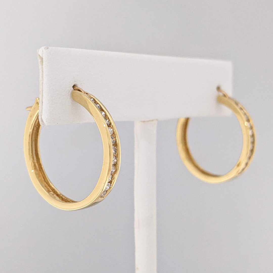 10K .50 CARAT TOTAL WEIGHT DIAMOND ROUND (24) ESTATE HOOP EARRINGS 5.0 GRAMS