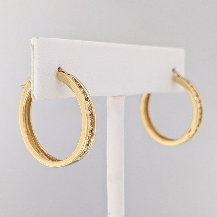 10K .50 CARAT TOTAL WEIGHT DIAMOND ROUND (24) ESTATE HOOP EARRINGS 5.0 GRAMS