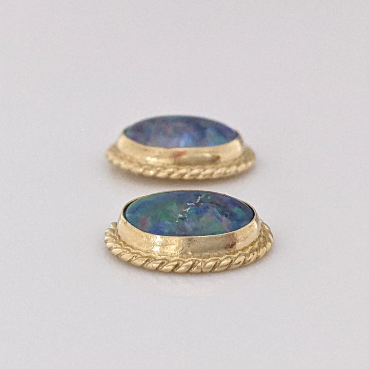 14K DOUBLET OPAL OVAL 6X8 WITH GOLD TRIM ESTATE EARRINGS 1.3 GRAMS
