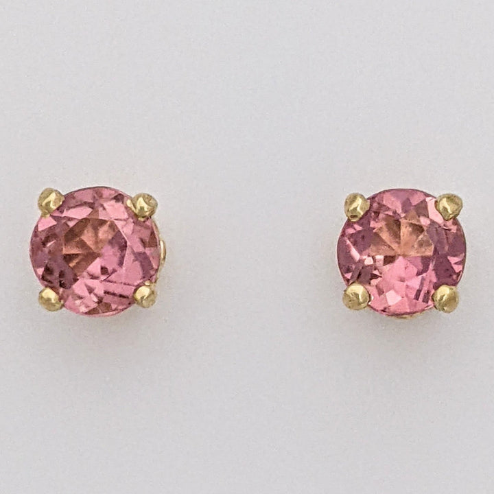14K PINK TOURMALINE ROUND 6MM ESTATE STUD EARRINGS 1.0 GRAMS
