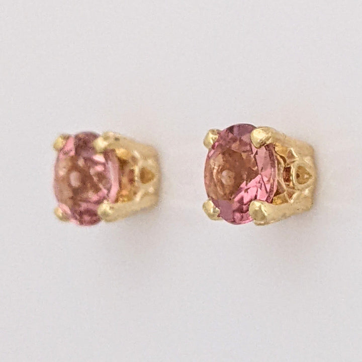 14K PINK TOURMALINE ROUND 6MM ESTATE STUD EARRINGS 1.0 GRAMS