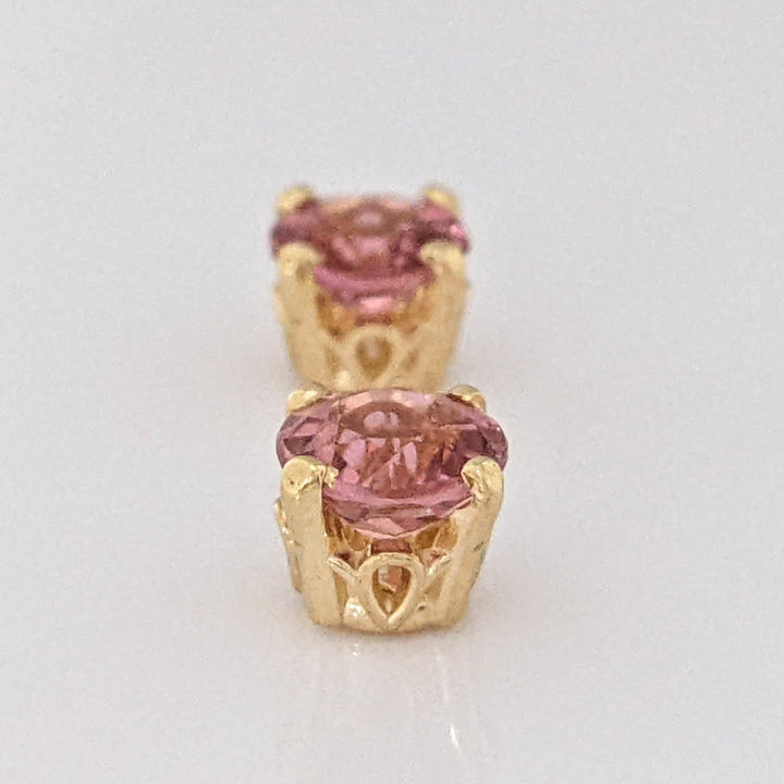 14K PINK TOURMALINE ROUND 6MM ESTATE STUD EARRINGS 1.0 GRAMS