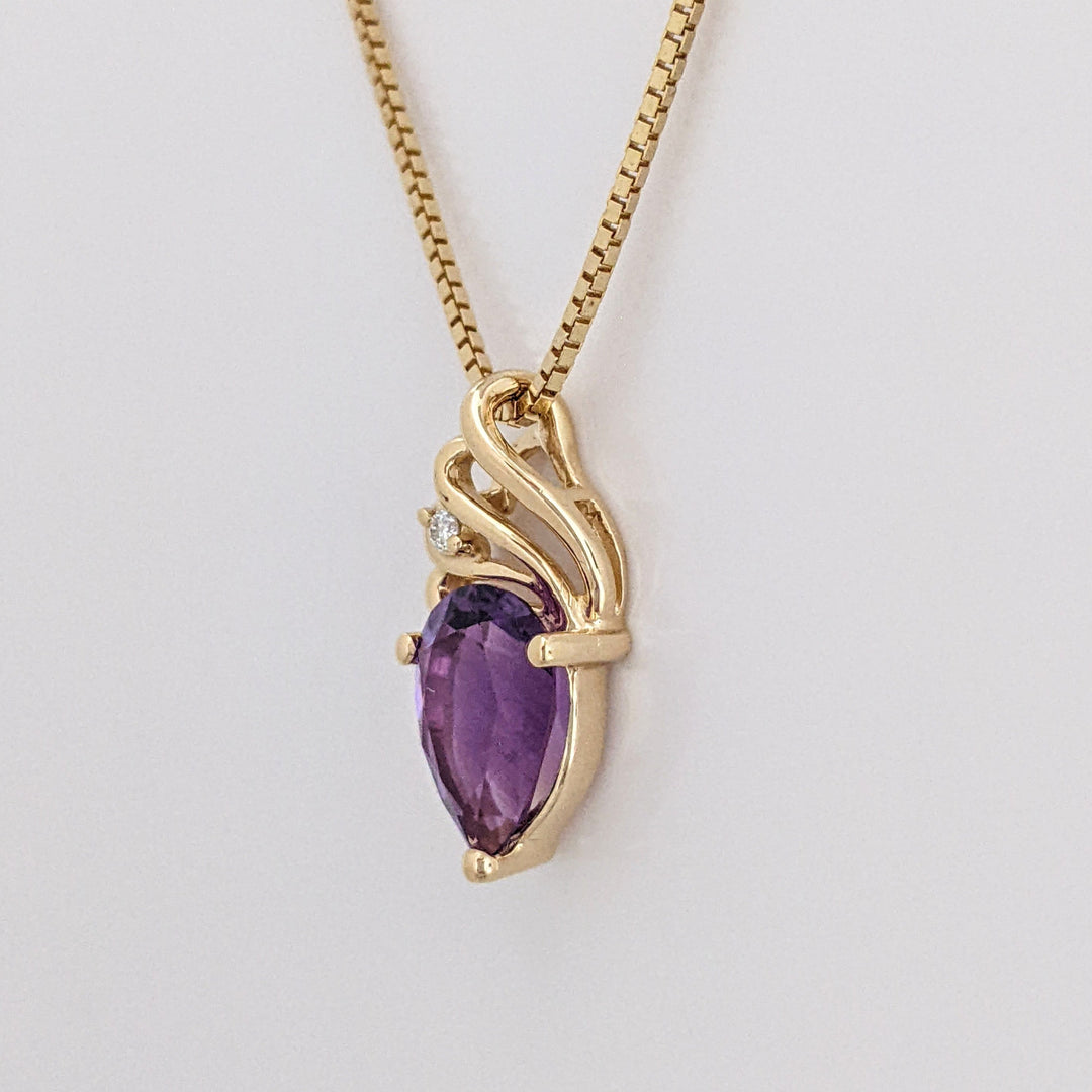 14K AMETHYST PEAR 7X10 WITH MELEE ESTATE PENDANT & CHAIN 4.9 GRAMS