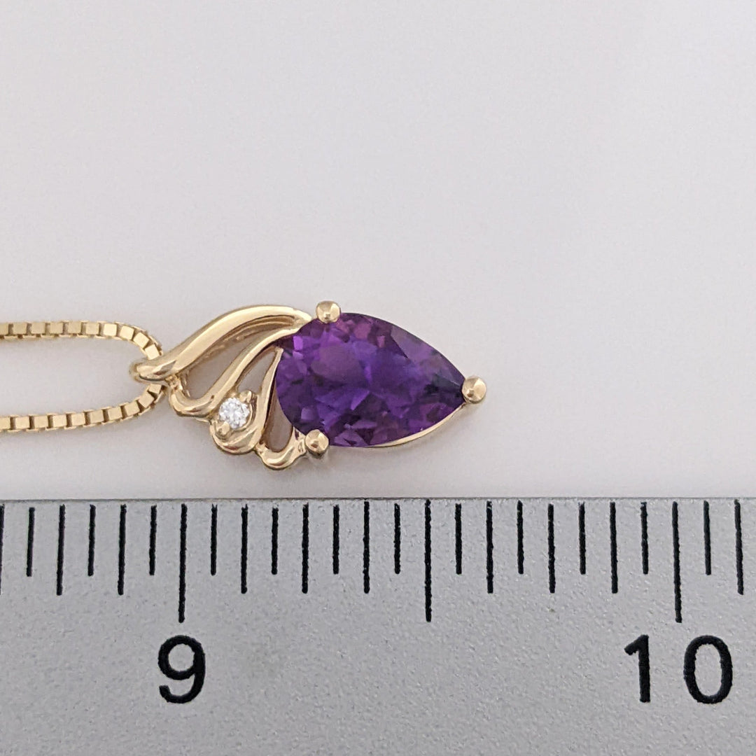 14K AMETHYST PEAR 7X10 WITH MELEE ESTATE PENDANT & CHAIN 4.9 GRAMS