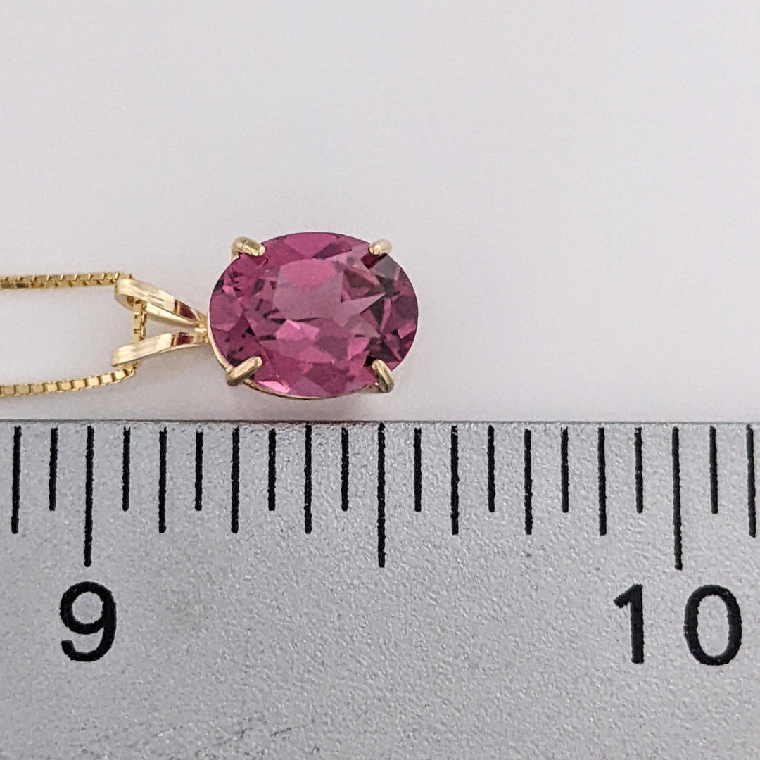 14K PINK TOURMALINE OVAL 7X9 ESTATE PENDANT & CHAIN 1.9 GRAMS