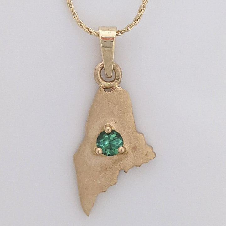 14K GREEN TOURMALINE ROUND 3.5MM "MAINE" ESTATE PENDANT & CHAIN 4.0 GRAMS