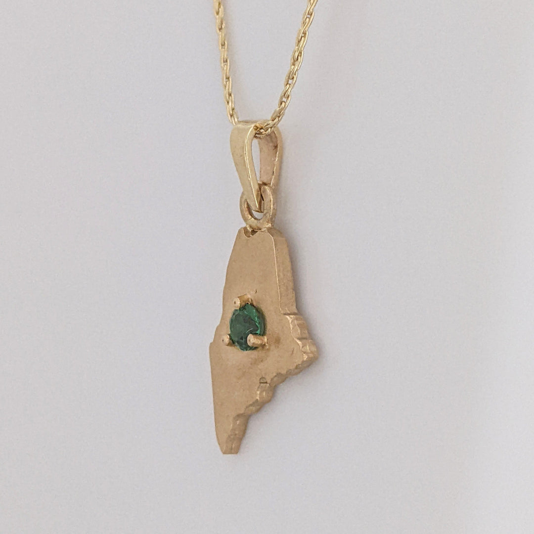 14K GREEN TOURMALINE ROUND 3.5MM "MAINE" ESTATE PENDANT & CHAIN 4.0 GRAMS