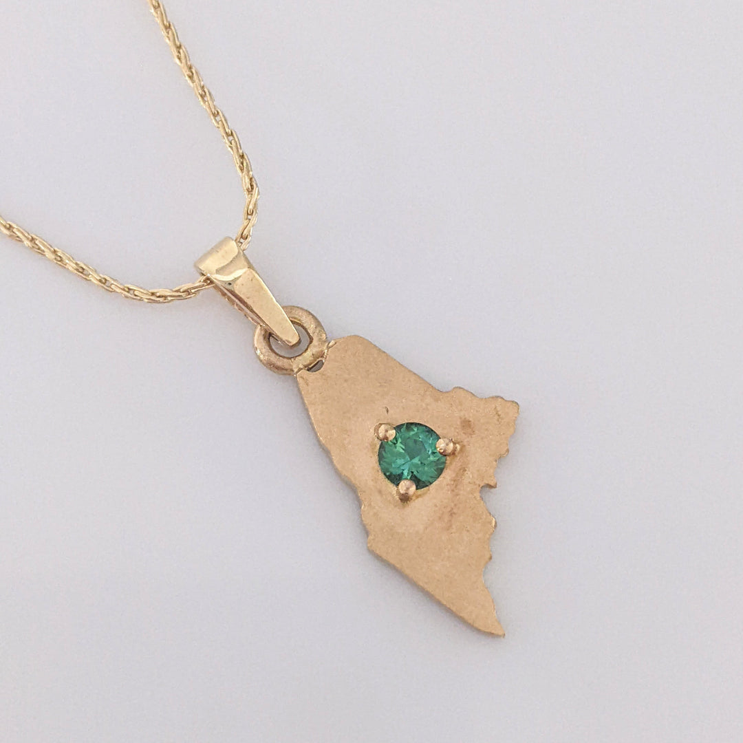 14K GREEN TOURMALINE ROUND 3.5MM "MAINE" ESTATE PENDANT & CHAIN 4.0 GRAMS