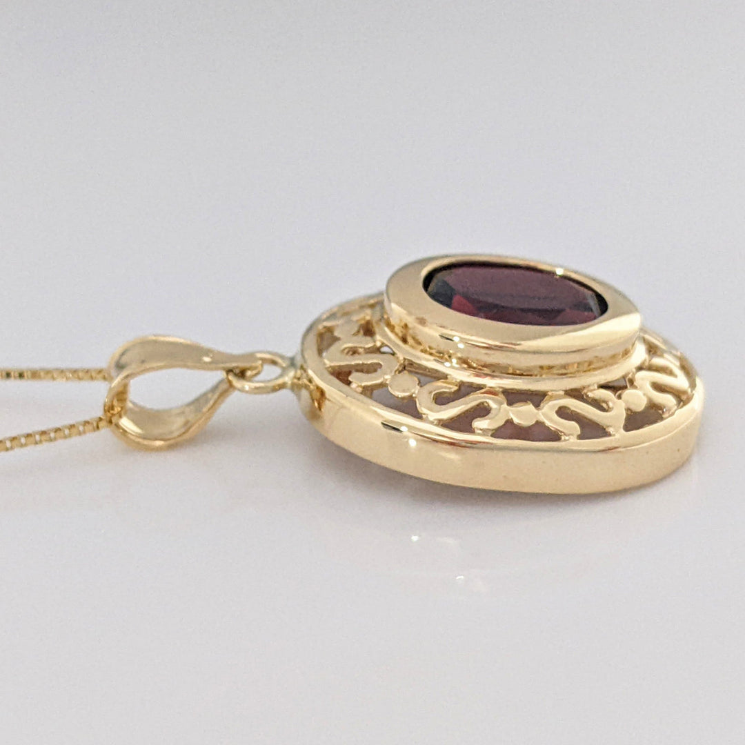 14K GARNET, AMETHYST, BLUE TOPAZ OVAL 9X11 INTERCHANGING ESTATE PENDANT & CHAIN 4.5 GRAMS