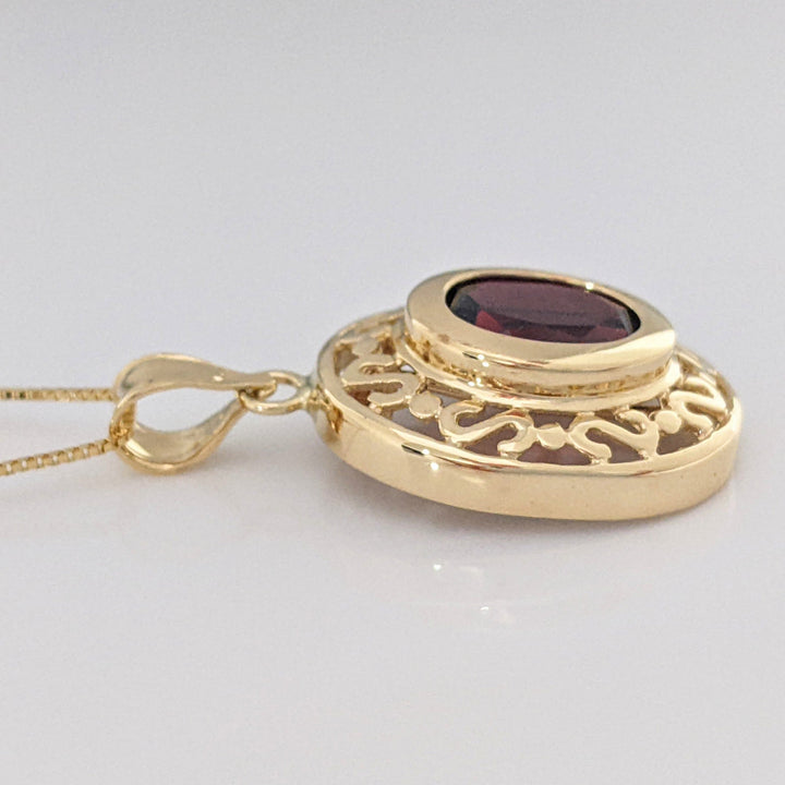 14K GARNET, AMETHYST, BLUE TOPAZ OVAL 9X11 INTERCHANGING ESTATE PENDANT & CHAIN 4.5 GRAMS