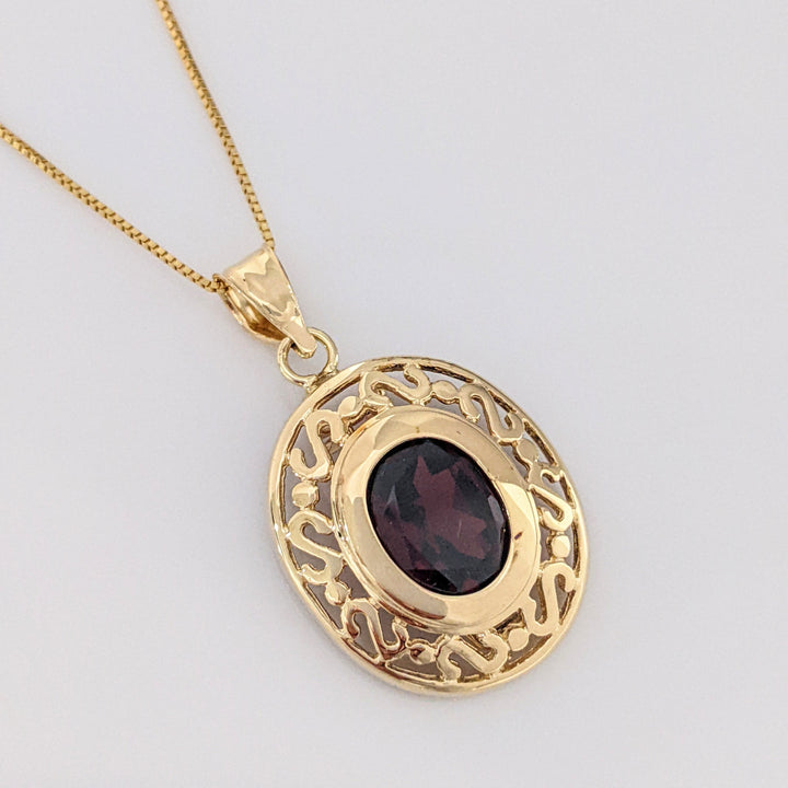 14K GARNET, AMETHYST, BLUE TOPAZ OVAL 9X11 INTERCHANGING ESTATE PENDANT & CHAIN 4.5 GRAMS