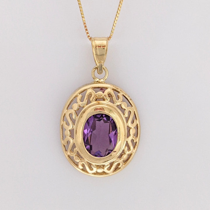 14K GARNET, AMETHYST, BLUE TOPAZ OVAL 9X11 INTERCHANGING ESTATE PENDANT & CHAIN 4.5 GRAMS
