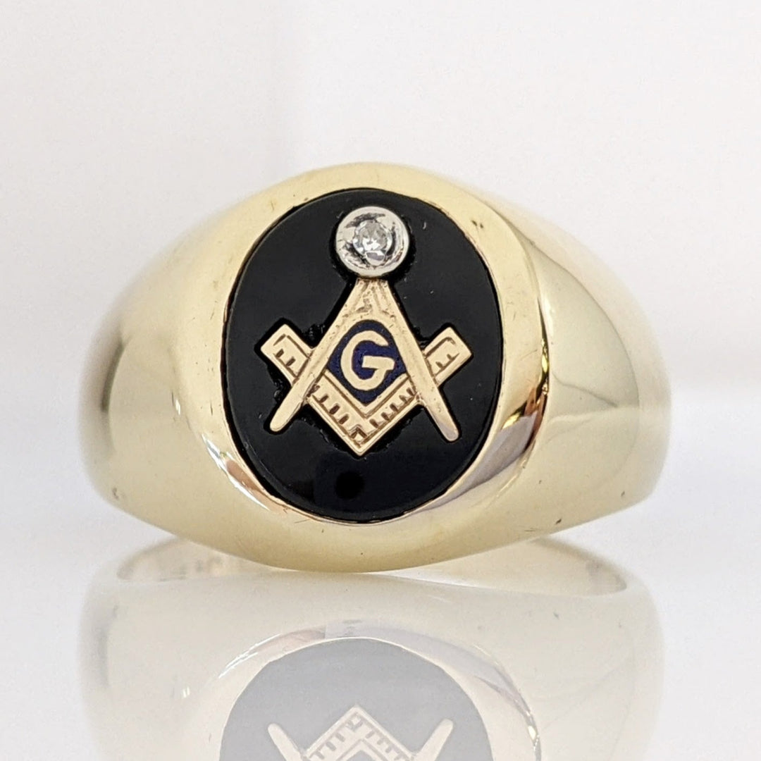 10K MASONIC DIAMOND ROUND ESTATE RING 9.9 GRAMS