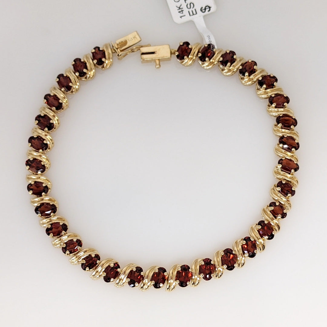 14K GARNET OVAL (31) 3X5 ESTATE BRACELET 8.7 GRAMS