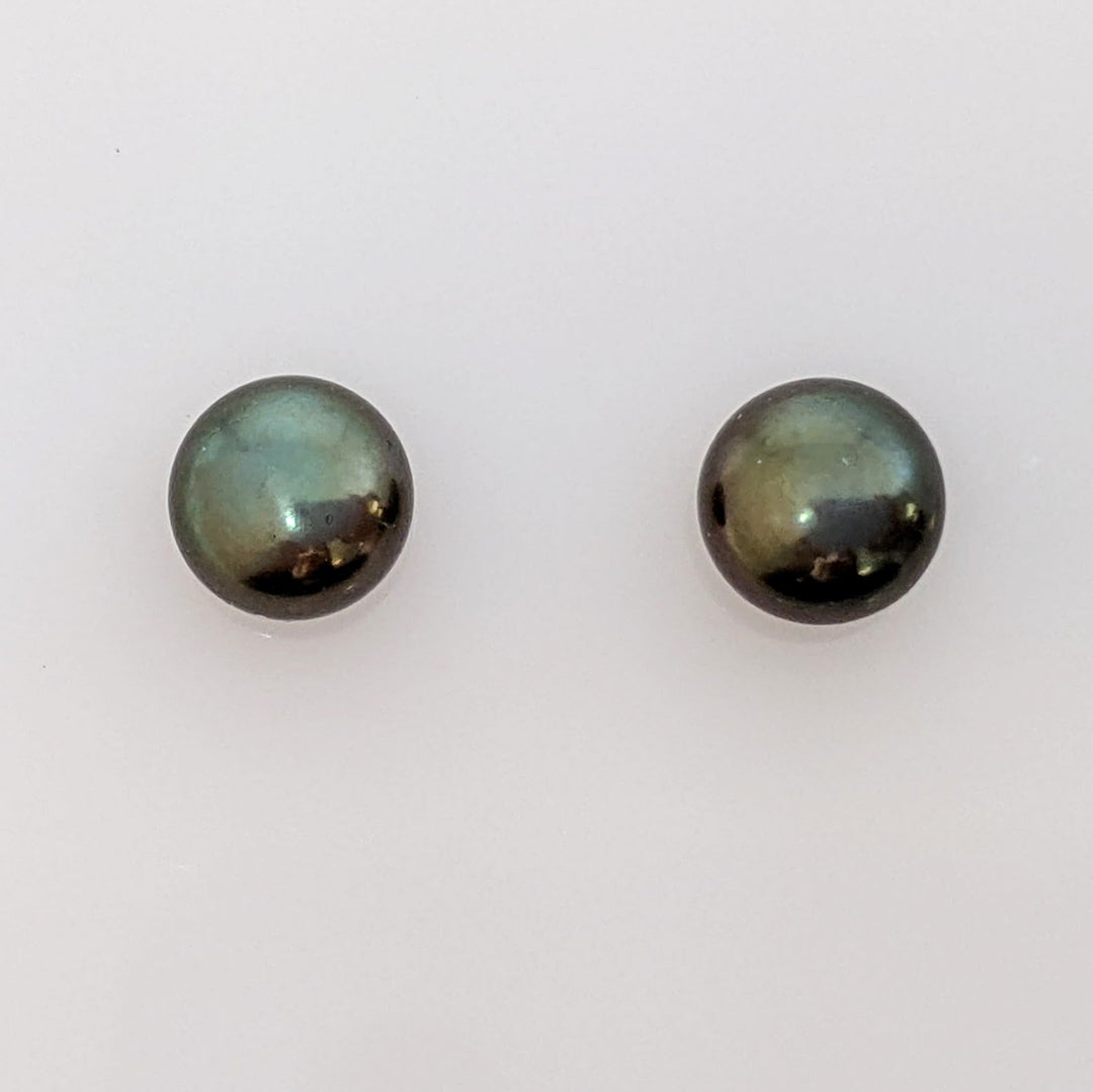 14K DYED BLACK BUTTON PEARL EARRING, PENDANT & CHAIN ESTATE SET 1.4 GRAMS