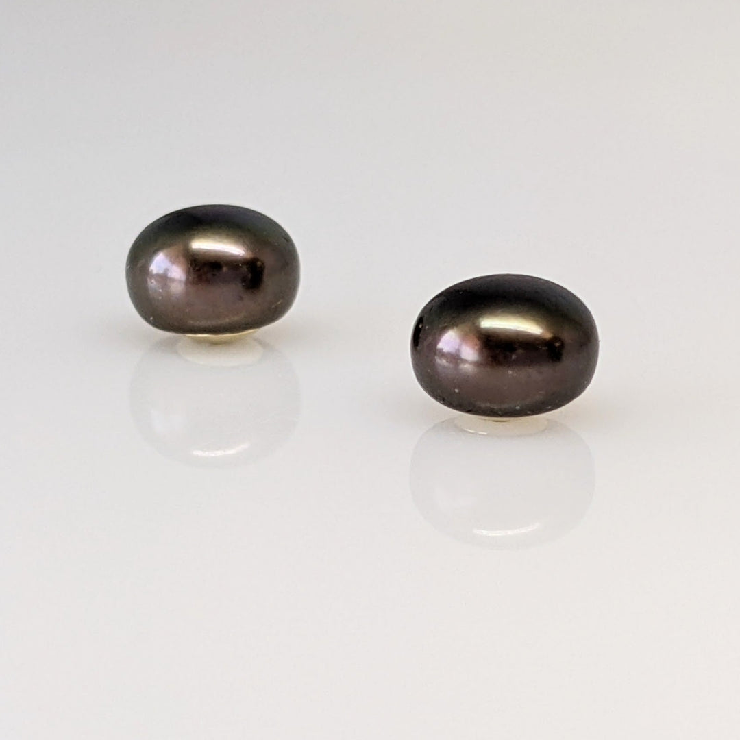 14K DYED BLACK BUTTON PEARL EARRING, PENDANT & CHAIN ESTATE SET 1.4 GRAMS