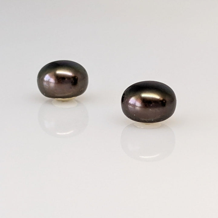 14K DYED BLACK BUTTON PEARL EARRING, PENDANT & CHAIN ESTATE SET 1.4 GRAMS
