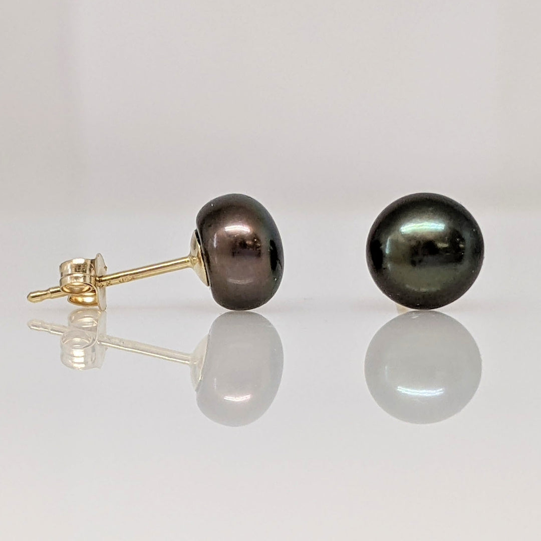 14K DYED BLACK BUTTON PEARL EARRING, PENDANT & CHAIN ESTATE SET 1.4 GRAMS