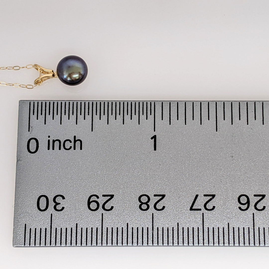 14K DYED BLACK BUTTON PEARL EARRING, PENDANT & CHAIN ESTATE SET 1.4 GRAMS