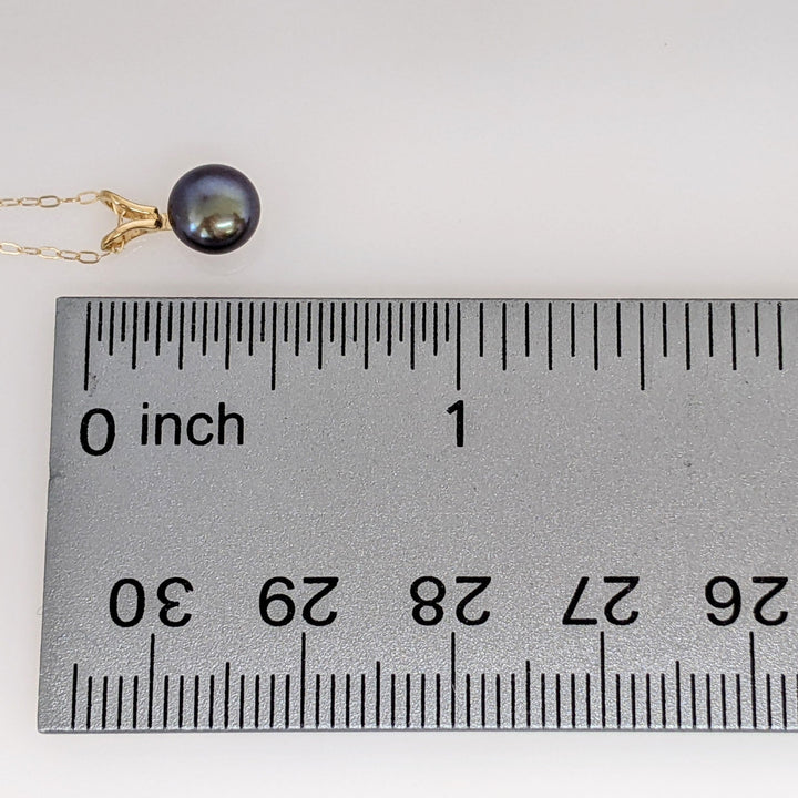 14K DYED BLACK BUTTON PEARL EARRING, PENDANT & CHAIN ESTATE SET 1.4 GRAMS