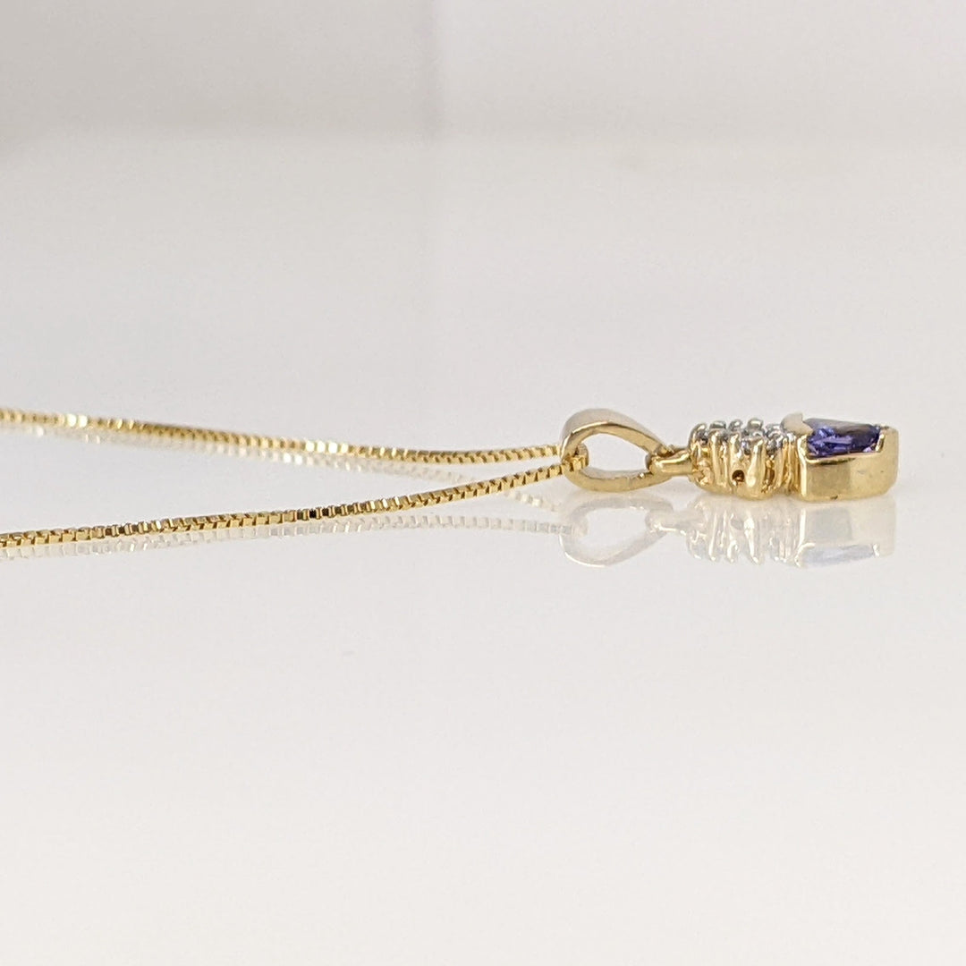 14K TANZANITE TRILLION 4MM WITH (3) MELEE ESTATE PENDANT & CHAIN 1.8 GRAMS