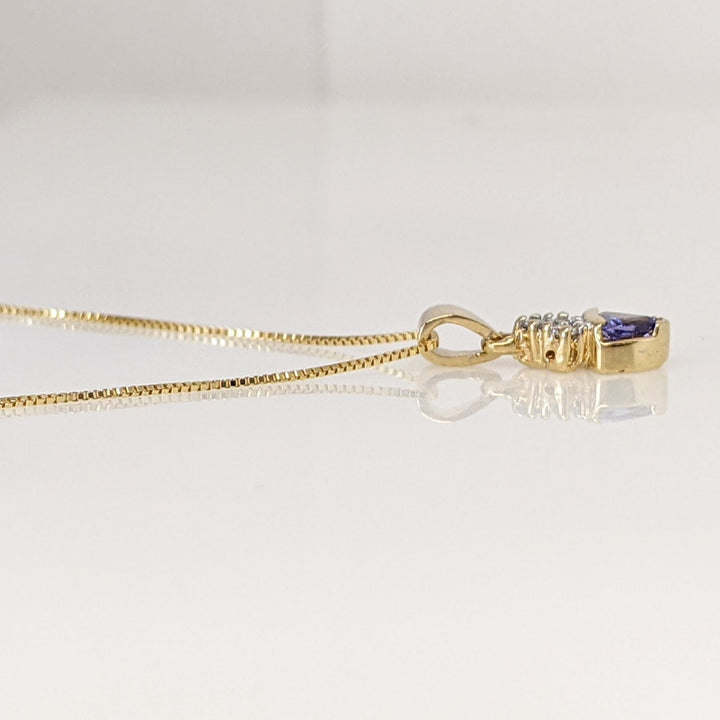 14K TANZANITE TRILLION 4MM WITH (3) MELEE ESTATE PENDANT & CHAIN 1.8 GRAMS