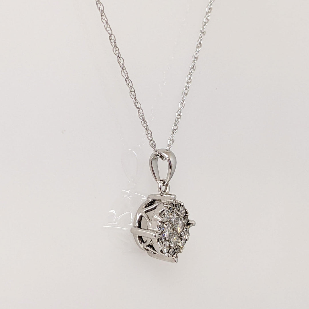 10K WHITE .50 CARAT TOTAL WEIGHT PRINCESS CUT (4) ROUND (12) ESTATE CLUSTER PENDANT & CHAIN 1.3 GRAMS