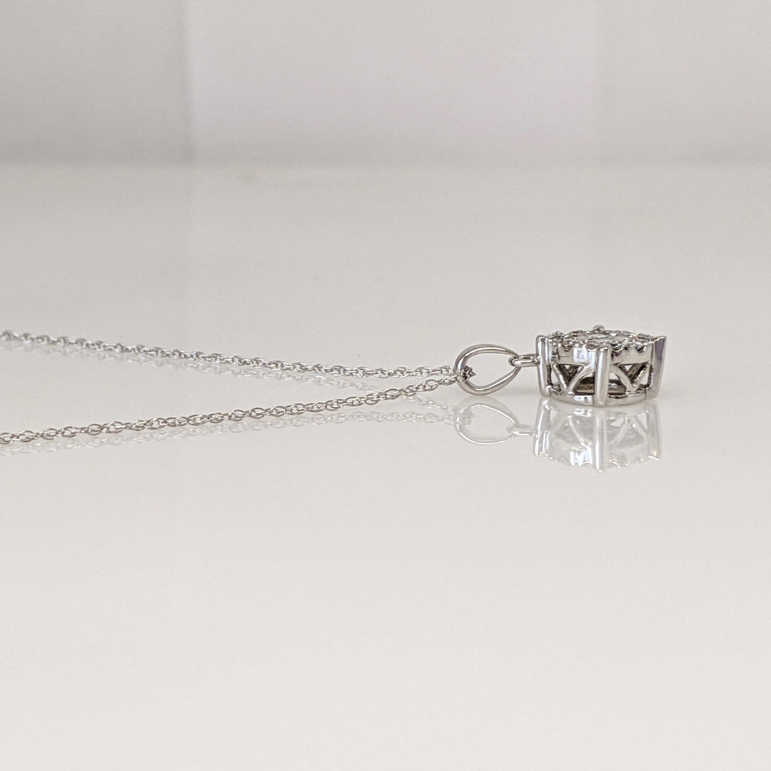 10K WHITE .50 CARAT TOTAL WEIGHT PRINCESS CUT (4) ROUND (12) ESTATE CLUSTER PENDANT & CHAIN 1.3 GRAMS