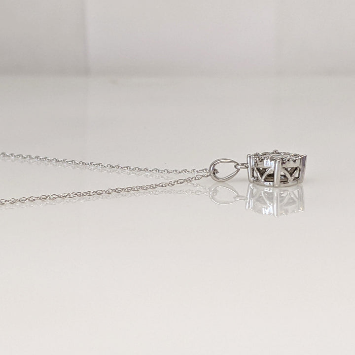 10K WHITE .50 CARAT TOTAL WEIGHT PRINCESS CUT (4) ROUND (12) ESTATE CLUSTER PENDANT & CHAIN 1.3 GRAMS