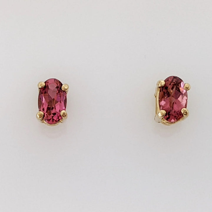 14K PINK TOURMALINE OVAL 3X5 ESTATE STUD EARRINGS 0.7 GRAMS