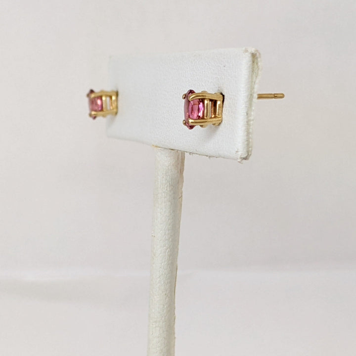 14K PINK TOURMALINE OVAL 3X5 ESTATE STUD EARRINGS 0.7 GRAMS