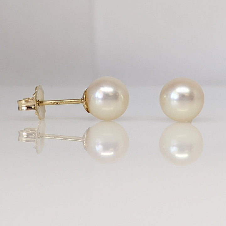 14K PEARL ROUND 6.5MM ESTATE STUD EARRINGS 1.3 GRAMS