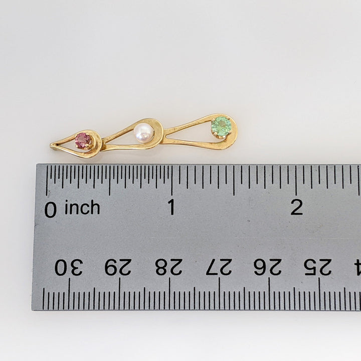 14K PINK 3MM (2) GREEN 4MM (2) TOURMALINE ROUND PEARL (2) ESTATE DANGLE EARRINGS 3.3 GRAMS