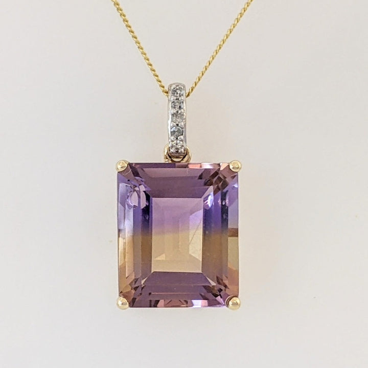 10K AMETRINE EMERALD CUT 10X12 WITH (5) MELEE ESTATE PENDANT & CHAIN 2.5 GRAMS