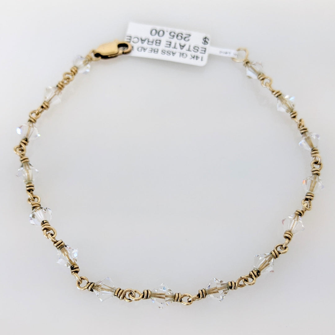 14K GLASS BEAD WITH GOLD LINK ESTATE BRACELET 4.0 GRAMS