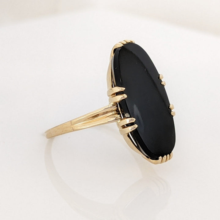 14K ONYX OVAL 10X20 DOUBLE PRONG ESTATE RING 4.0 GRAMS