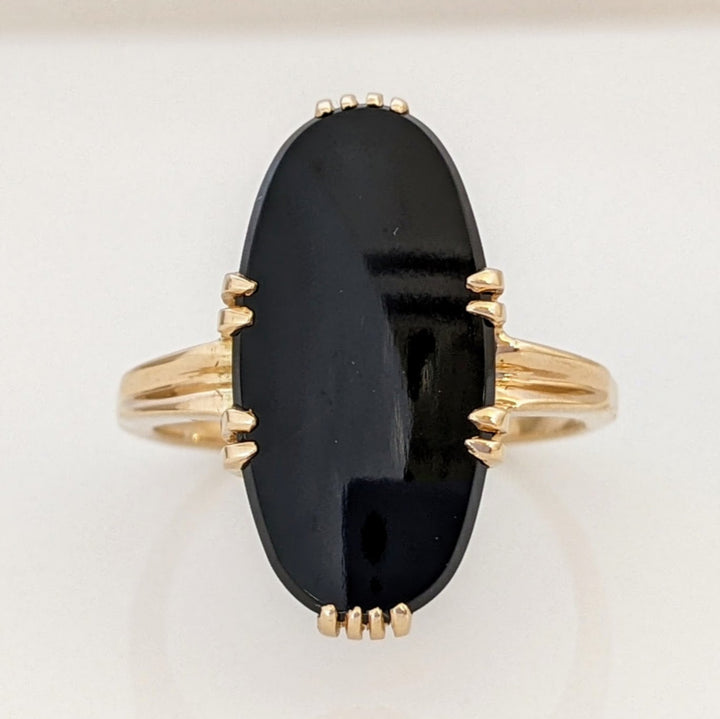 14K ONYX OVAL 10X20 DOUBLE PRONG ESTATE RING 4.0 GRAMS