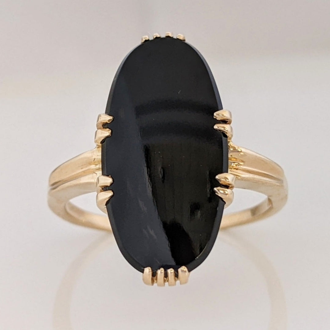 14K ONYX OVAL 10X20 DOUBLE PRONG ESTATE RING 4.0 GRAMS