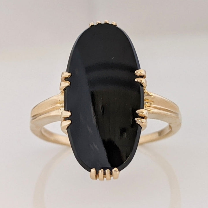 14K ONYX OVAL 10X20 DOUBLE PRONG ESTATE RING 4.0 GRAMS